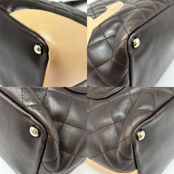 CHANEL Cambon Line Tote Bag Leather Nylon Dark Brown Beige - Picture 3 of 4